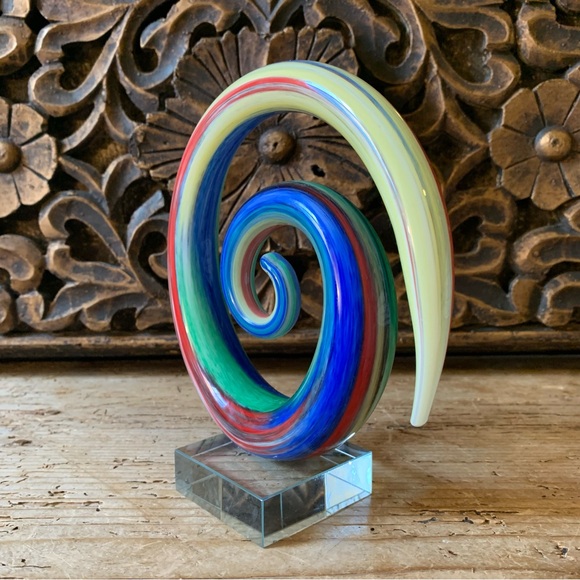 Murano Glass Multicolor Colorful Rainbow Spiral Coil Snake 3D Handblown Art - Picture 7 of 17